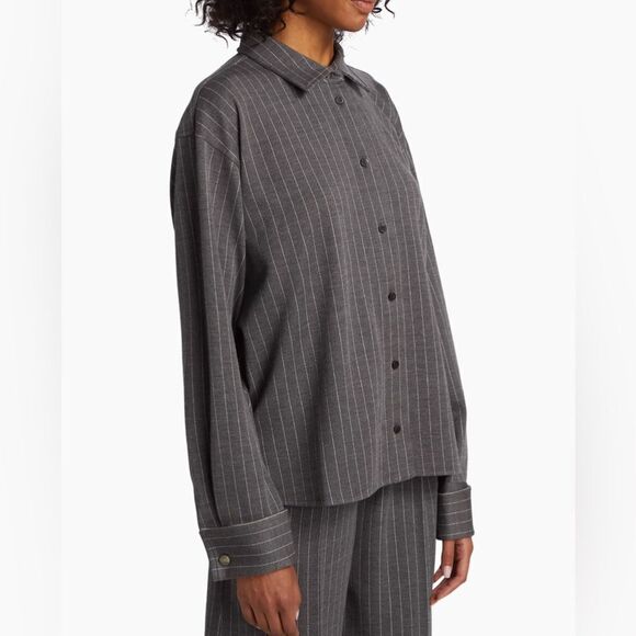Max Mara Aire Pinstriped Wool-Blend Shirt size 16 - Picture 2 of 13